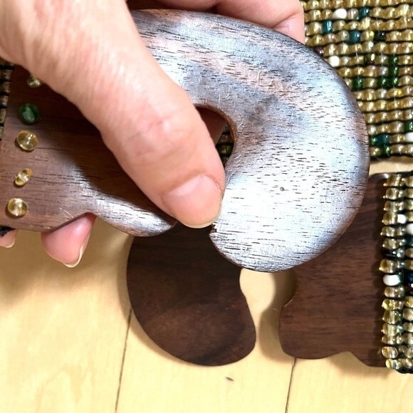 Vintage Beaded Elastic Belt with Wooden Interlocking Buckle S - Picture 5 of 8